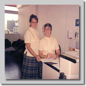 Margaret and Ellen at their desks